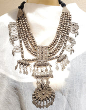 Load image into Gallery viewer, Antique Massive Yemenite silver Bedouin Lazim Kirdan necklace,1910s, Multistrand Necklace, Islamic Filigree, stacking layering.