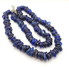 Load image into Gallery viewer, Rare Long Strands of Antique Dutch Donut Blue Annular Wound Glass Trade Beads, African Trade, 19th centuries, Trade Beads