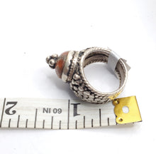 Load image into Gallery viewer, Antique Bawsani Yemen Silver Red Coral Ring size 7.5 Yemen tribal silver, tribal jewelry, Hand Crafted Silver, Yemen Jewelry