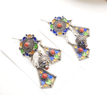 Load image into Gallery viewer, Moroccan Berber Sterling Silver enamels Coral Dangle Earrings ,Berber Jewelry,sliver Earrings,Dangle & Drop Earrings,
