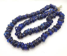 Load image into Gallery viewer, Rare Long Strands of Antique Dutch Donut Blue Annular Wound Glass Trade Beads, African Trade, 19th centuries, Trade Beads