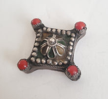 Load image into Gallery viewer, Antique Berber Silver enamel coral Pendant 925 silver, Moroccan Amulet, Jewelry, enamel Jewelry, Charm Pendant