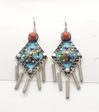 Load image into Gallery viewer, Moroccan Berber Sterling Silver enamels Coral Dangle Earrings ,Berber Jewelry,sliver Earrings,Dangle & Drop Earrings,