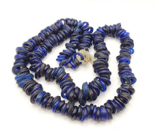 Load image into Gallery viewer, Rare Long Strands of Antique Dutch Donut Blue Annular Wound Glass Trade Beads, African Trade, 19th centuries, Trade Beads