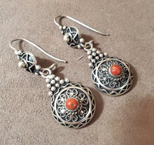Load image into Gallery viewer, Moroccan Berber Sterling Silver Coral Dangle Earrings, Berber Jewelry, sliver Earrings, Dangle & Drop Earrings,