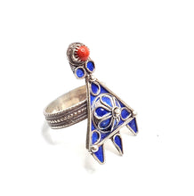 Load image into Gallery viewer, Moroccan Talismanic Berber Silver Enamel Ring size 9, tribal jewelry, Silver, Ethnic Jewelry, Tribal Jewelry