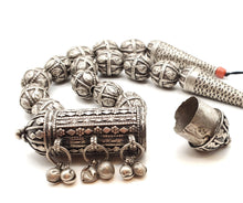Load image into Gallery viewer, Old silver granulation Hirz prayer amulet pendant granulation beads Necklace from Yemen circa 1930s, Bedouin Silver, Ethnic Jewelry