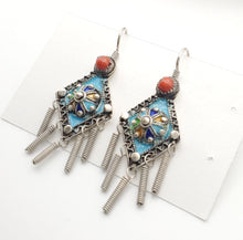 Load image into Gallery viewer, Moroccan Berber Sterling Silver enamels Coral Dangle Earrings ,Berber Jewelry,sliver Earrings,Dangle & Drop Earrings,
