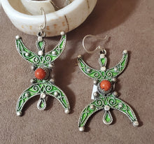Load image into Gallery viewer, Moroccan Berber Sterling Silver enamels Dangle Earrings, Berber Jewelry, sliver Earrings, Dangle & Drop Earrings,