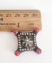 Load image into Gallery viewer, Antique Berber Silver enamel coral Pendant 925 silver, Moroccan Amulet, Jewelry, enamel Jewelry, Charm Pendant