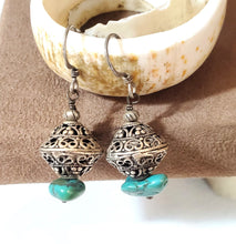 Load image into Gallery viewer, Antique Moroccan Turquoise Sterling Silver Teardrop Drop Earrings Ethnic Tribal