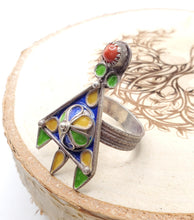 Load image into Gallery viewer, Moroccan Talismanic Berber Silver Enamel Ring size 8.5, tribal jewelry, Silver, Ethnic Jewelry, Tribal Jewelry
