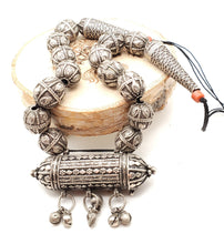Load image into Gallery viewer, Old silver granulation Hirz prayer amulet pendant granulation beads Necklace from Yemen circa 1930s, Bedouin Silver, Ethnic Jewelry