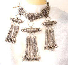 Load image into Gallery viewer, Antique Massive Yemenite silver Bedouin lazim Kirdan necklace ,ethnic Jewelry 1910s,Multistrand Necklace,Islamic Filigree,stacking layering