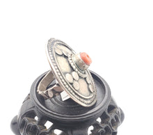 Load image into Gallery viewer, Antique Bawsani Yemen Silver Red Coral Ring size 7 Yemen tribal silver, tribal jewelry, Hand Crafted Silver, Yemen Jewelry, filigree Jewelry