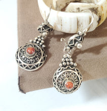 Load image into Gallery viewer, Moroccan Berber Sterling Silver Coral Dangle Earrings, Berber Jewelry, sliver Earrings, Dangle & Drop Earrings,