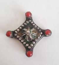 Load image into Gallery viewer, Antique Berber Silver enamel coral Pendant 925 silver, Moroccan Amulet, Jewelry, enamel Jewelry, Charm Pendant