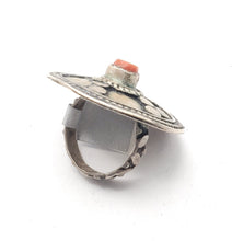 Load image into Gallery viewer, Antique Bawsani Yemen Silver Red Coral Ring size 7 Yemen tribal silver, tribal jewelry, Hand Crafted Silver, Yemen Jewelry, filigree Jewelry
