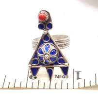 Load image into Gallery viewer, Moroccan Talismanic Berber Silver Enamel Ring size 9, tribal jewelry, Silver, Ethnic Jewelry, Tribal Jewelry