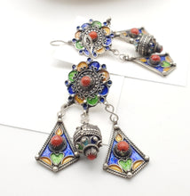 Load image into Gallery viewer, Moroccan Berber Sterling Silver enamels Coral Dangle Earrings ,Berber Jewelry,sliver Earrings,Dangle & Drop Earrings,