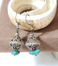 Load image into Gallery viewer, Antique Moroccan Turquoise Sterling Silver Teardrop Drop Earrings Ethnic Tribal