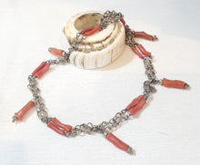Load image into Gallery viewer, Antique Moroccan Berber natural Coral Silver Pendants Necklace