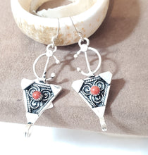 Load image into Gallery viewer, Moroccan Berber Sterling Silver enamels Coral Dangle Earrings ,Berber Jewelry,sliver Earrings,Dangle & Drop Earrings,