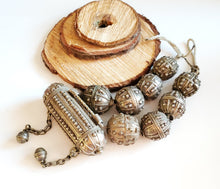 Load image into Gallery viewer, Old silver star burst granulation hallmarked Globe beads Hirz Necklace from Yemen circa 1930s,Bedouin tribal Silver,Ethnic Jewelry