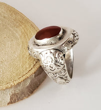 Load image into Gallery viewer, antique Yemen Ancient Carnelian silver ring size 10 ,Yemen tribal jewelry ,Hand Crafted ,Silver wedding Rings ,Tribal Jewelry