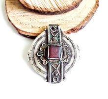 Load image into Gallery viewer, Antique Berber Silver Pendant: Moroccan Enamel Tribal Jewelry