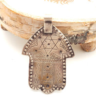 Load image into Gallery viewer, Moroccan Silver Hamsa Pendant: Berber Amulet Jewelry