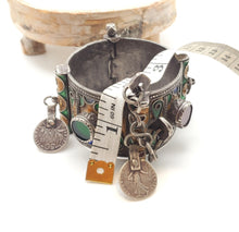 Load image into Gallery viewer, Antique Silver Berber Bracelet: Moroccan Enamel & Glass, Early 19th Century