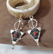 Load image into Gallery viewer, Moroccan Berber Sterling Silver Coral Dangle Earrings