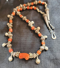 Load image into Gallery viewer, Antique Berber Coral Silver Bead Necklace: Rajasthan Tribal Jewelry