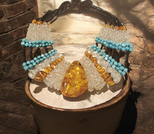 Load image into Gallery viewer, Vintage Baltic Amber & Turquoise Necklace: Tribal Cabochon Jewelry
