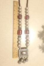 Load image into Gallery viewer, Antique Silver Amulet Necklace: Agate & African Amber, 1910s Bedouin Tribal Jewelry