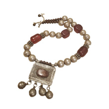 Load image into Gallery viewer, Antique Silver Amulet Necklace: Agate & African Amber, 1910s Bedouin Tribal Jewelry