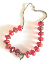 Load image into Gallery viewer, Old Ethiopian Silver Telsum Necklace: Red Vaseline Beads, Amulet Pendant