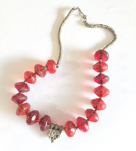 Load image into Gallery viewer, Old Ethiopian Silver Telsum Necklace: Red Vaseline Beads, Amulet Pendant