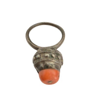 Load image into Gallery viewer, Antique Yemen Silver Coral Ring: Bawsani Tribal Jewelry, Size 7.5
