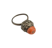 Load image into Gallery viewer, Antique Yemen Silver Coral Ring: Bawsani Tribal Jewelry, Size 7.5