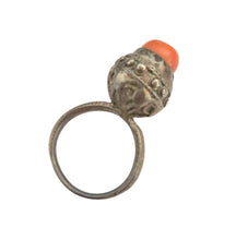 Load image into Gallery viewer, Antique Yemen Silver Coral Ring: Bawsani Tribal Jewelry, Size 7.5