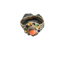 Load image into Gallery viewer, Berber Silver Enamel Coral Ring: Moroccan Talisman, Size 5