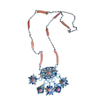 Load image into Gallery viewer, Antique Kabyle Coral Bead Necklace: Algerian Silver Pendants, Ethnic Jewelry