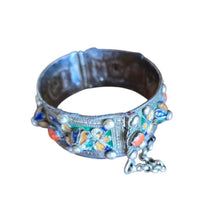 Load image into Gallery viewer, 1930s Kabyle Silver Cuff Bracelet: Enamel & Red Coral Tribal Jewelry