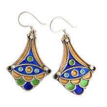 Load image into Gallery viewer, Moroccan Berber Enamel Sterling Silver Dangle Earrings