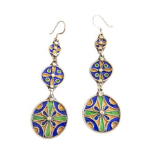 Load image into Gallery viewer, Moroccan Berber Enamel Sterling Silver Dangle Earrings
