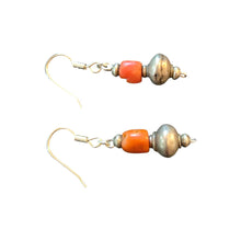 Load image into Gallery viewer, Antique Yemen Silver Coral Earrings: Bawsani Beads, Talisman Jewelry
