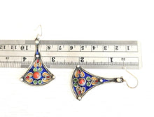 Load image into Gallery viewer, Moroccan Berber Earrings: Blue Enamel, Red Coral, Sterling Silver