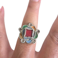 Load image into Gallery viewer, Vintage Berber Silver Enamel Talisman Ring: Moroccan Ethnic Jewelry